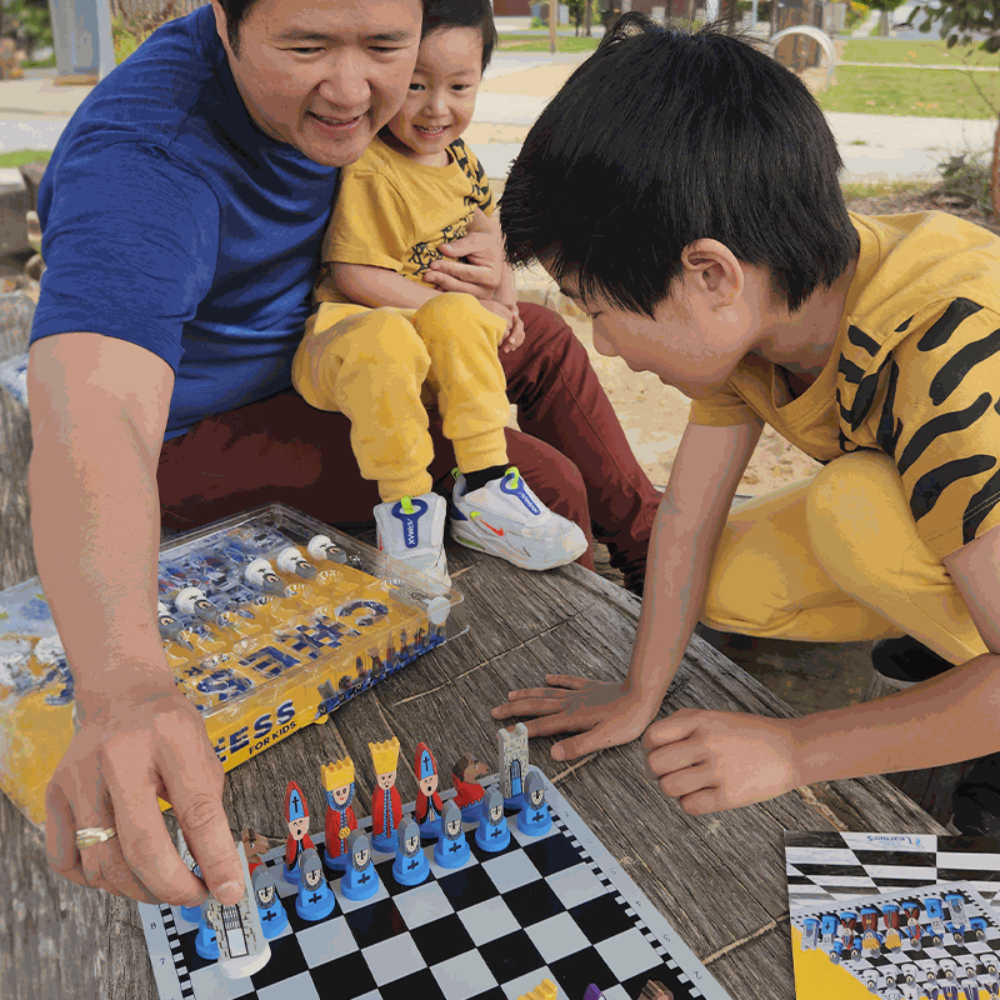 Kids Wooden Chess Set Educational Cartoon Game