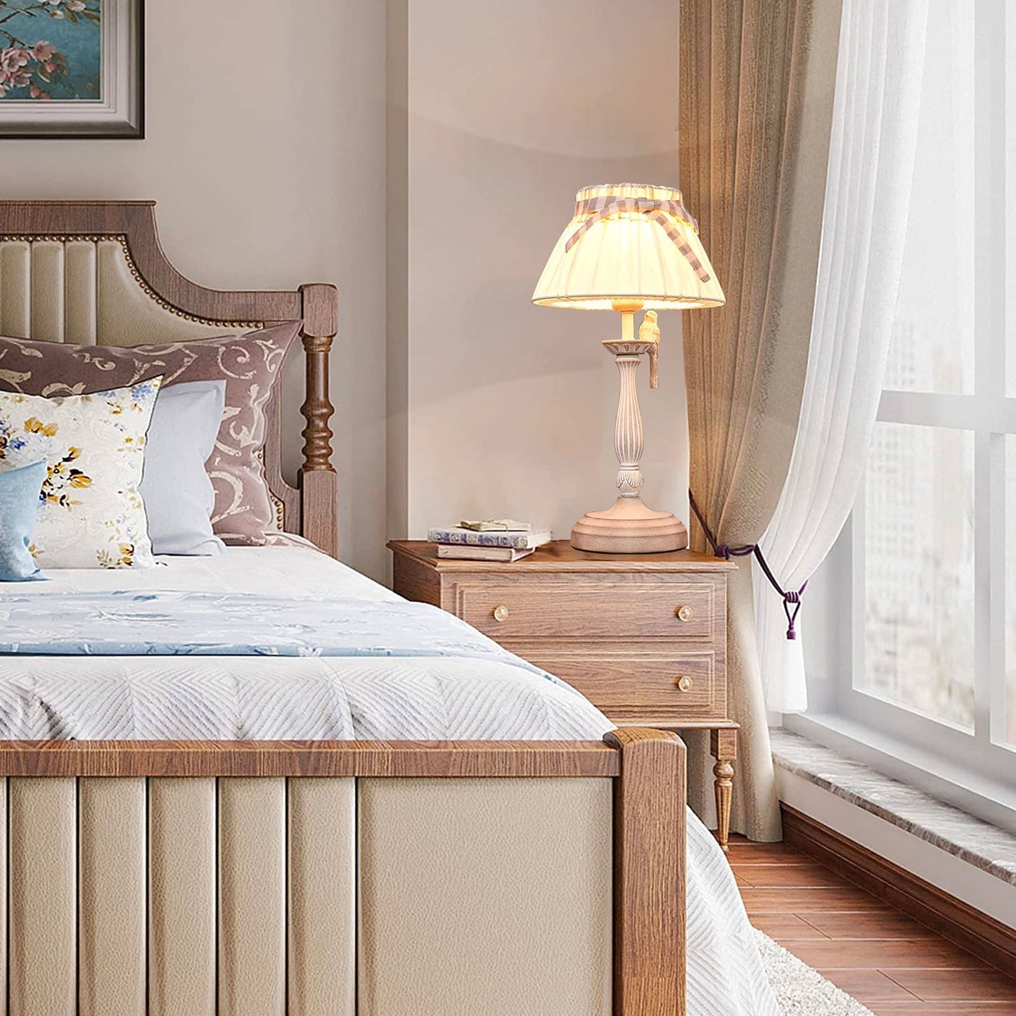 Boho Table Lamp with Fabric Shade