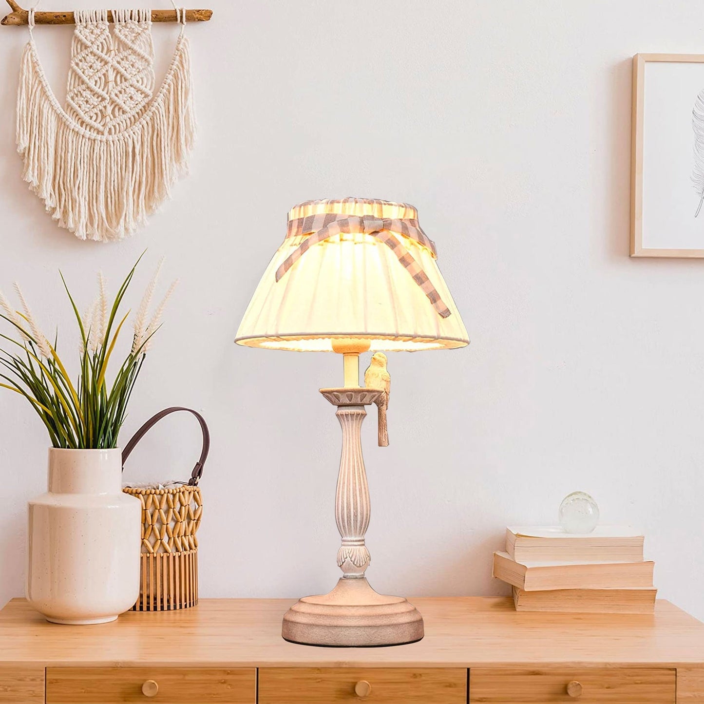 Boho Table Lamp with Fabric Shade
