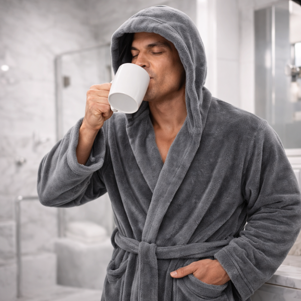 Men Bathrobe Hooded Long Lounge Robe