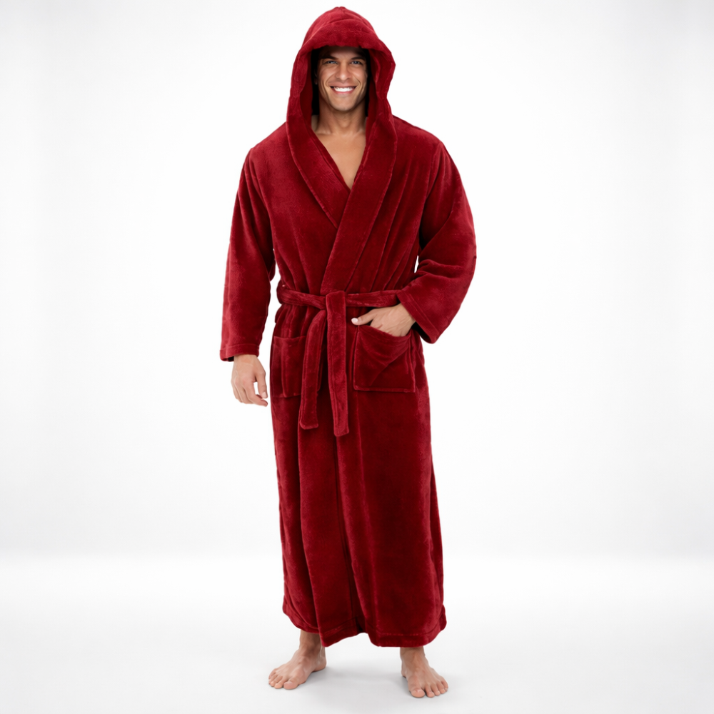 Men Bathrobe Hooded Long Lounge Robe