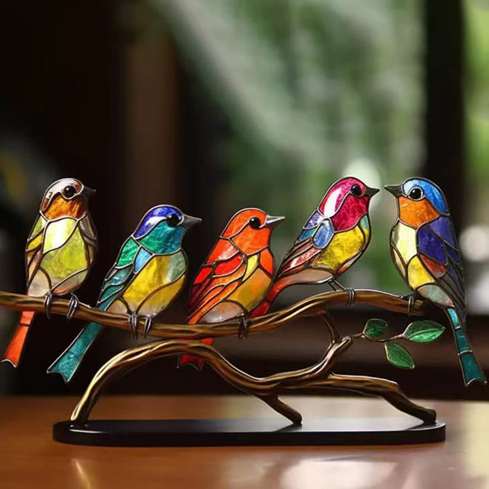Metal Bird Sculpture Colorful Table Decor