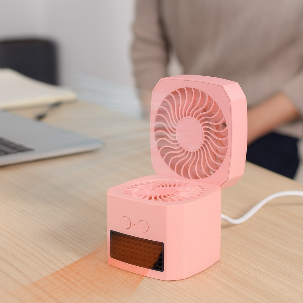 Mini Electric Space Heater and Cooling Fan Portable Desktop Heater