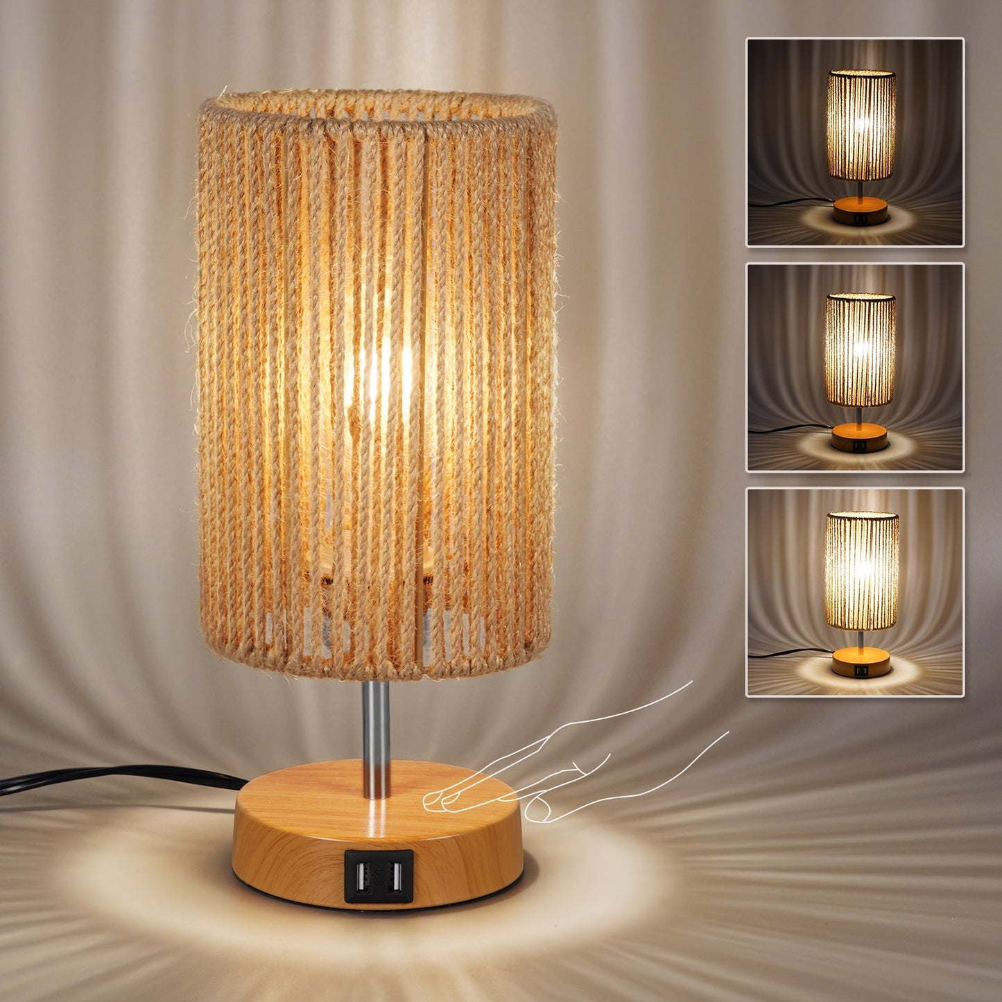 N08 Boho Bedside Table Lamp for Bedroom Touch Control Nightstand Lamps
