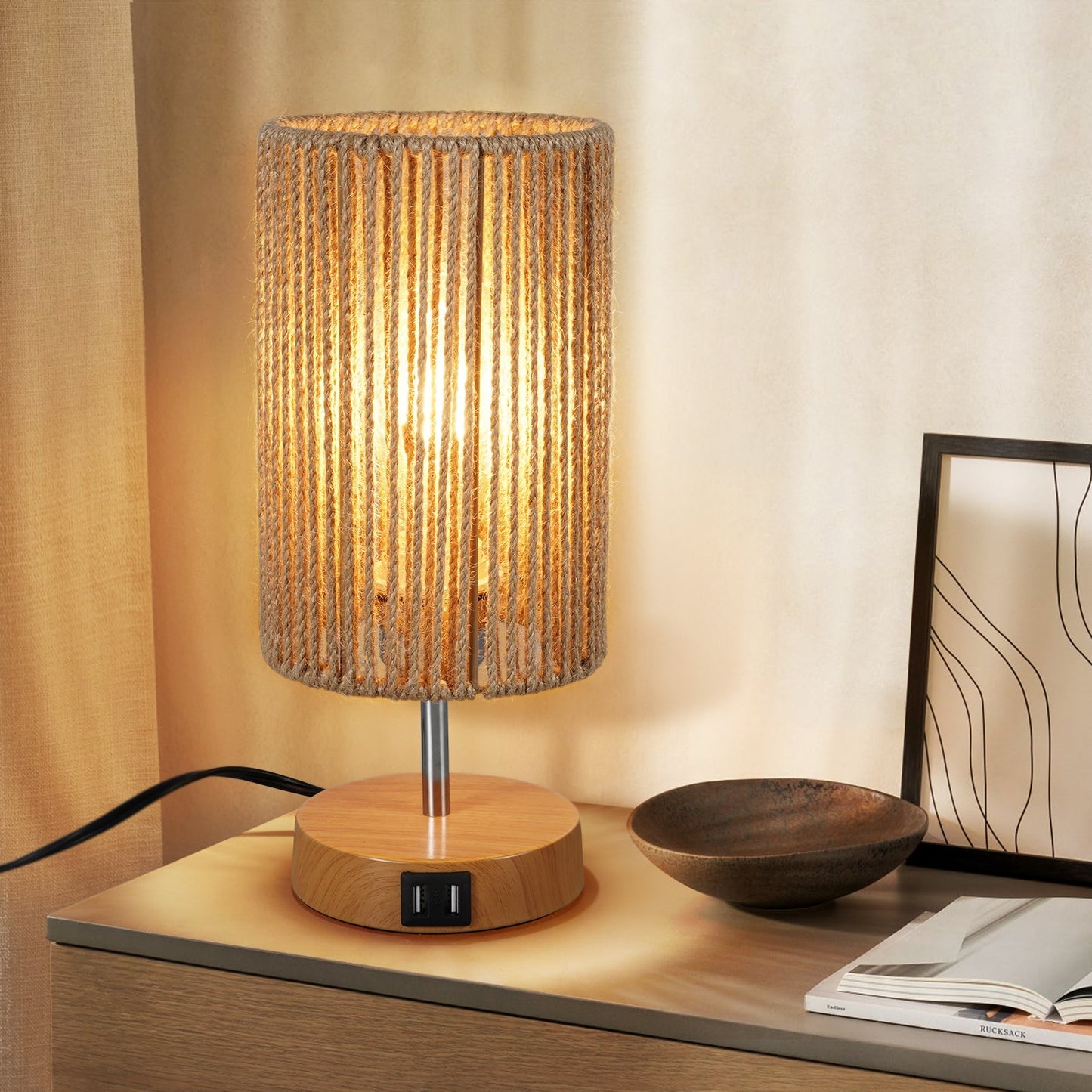 N08 Boho Bedside Table Lamp for Bedroom Touch Control Nightstand Lamps