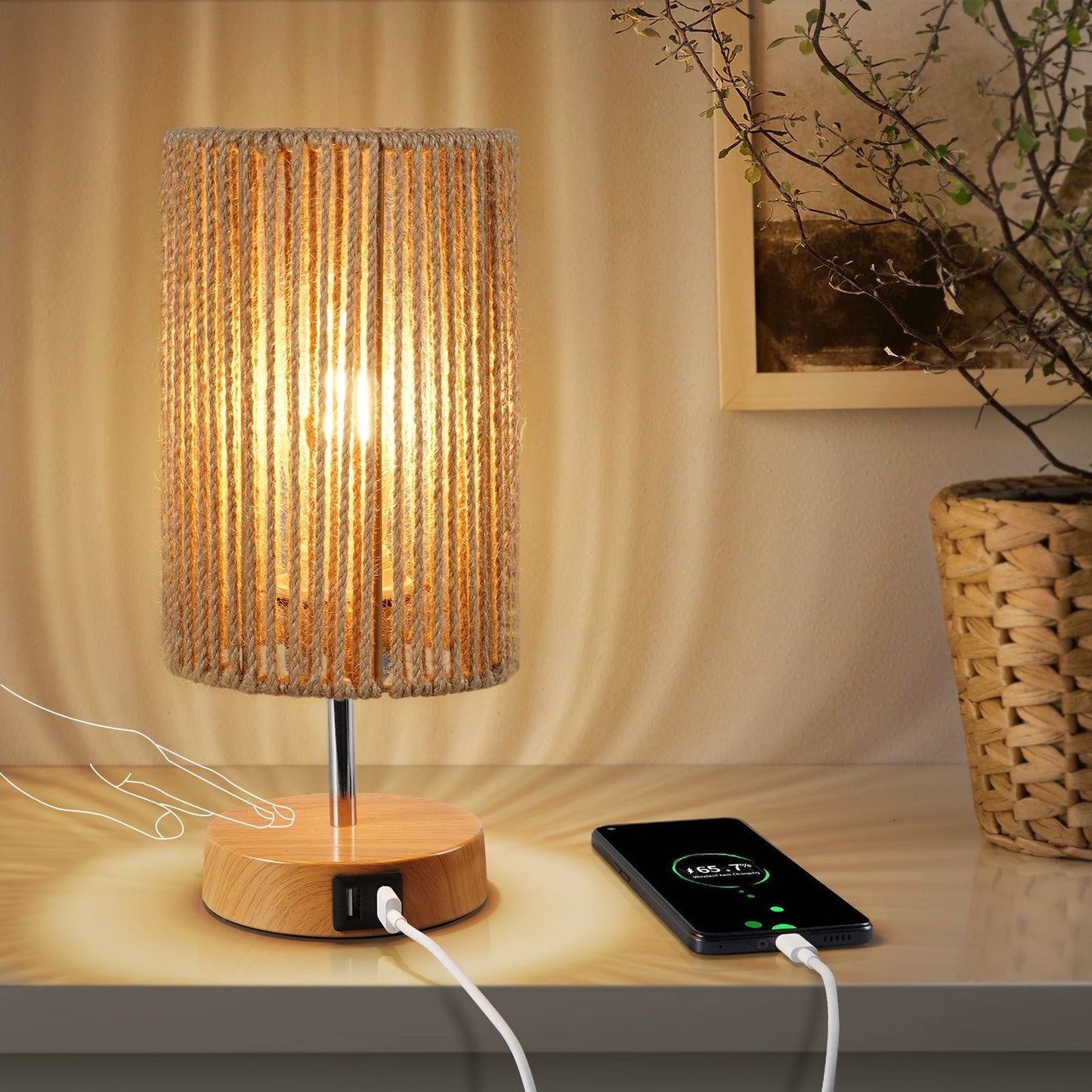 N08 Boho Bedside Table Lamp for Bedroom Touch Control Nightstand Lamps