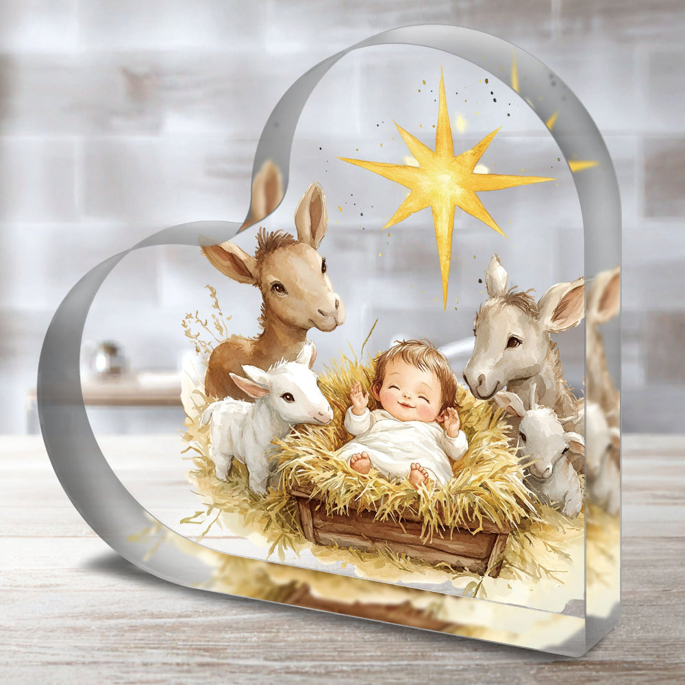 Nativity Scene Acrylic Heart Ornament Religious Christmas Decor