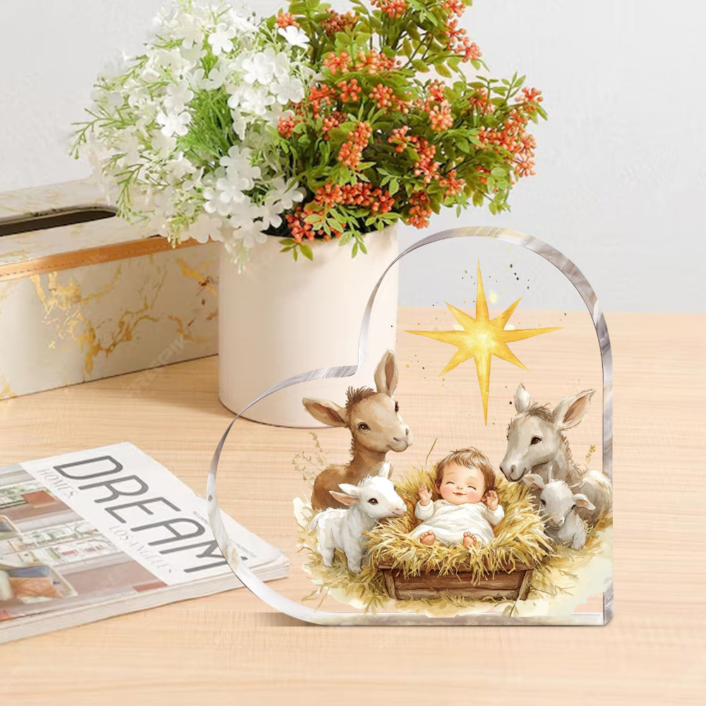 Nativity Scene Acrylic Heart Ornament Religious Christmas Decor