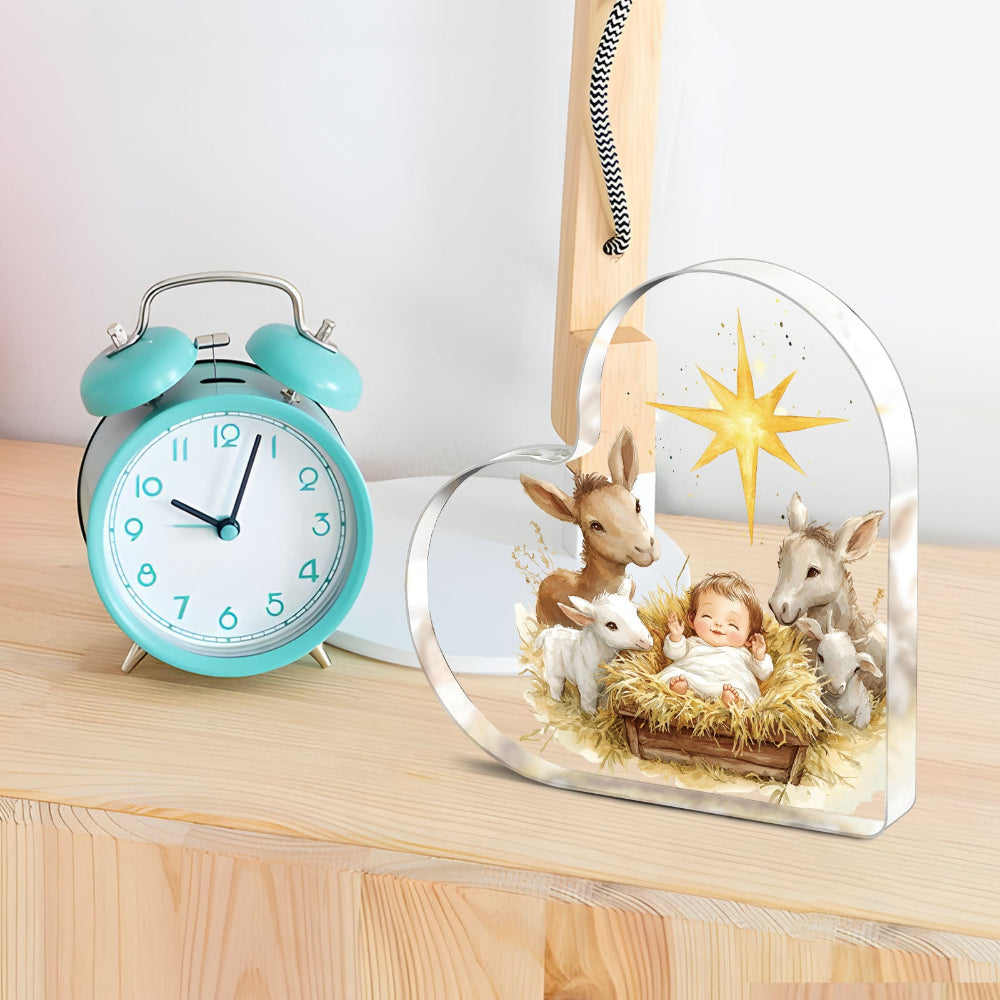 Nativity Scene Acrylic Heart Ornament Religious Christmas Decor