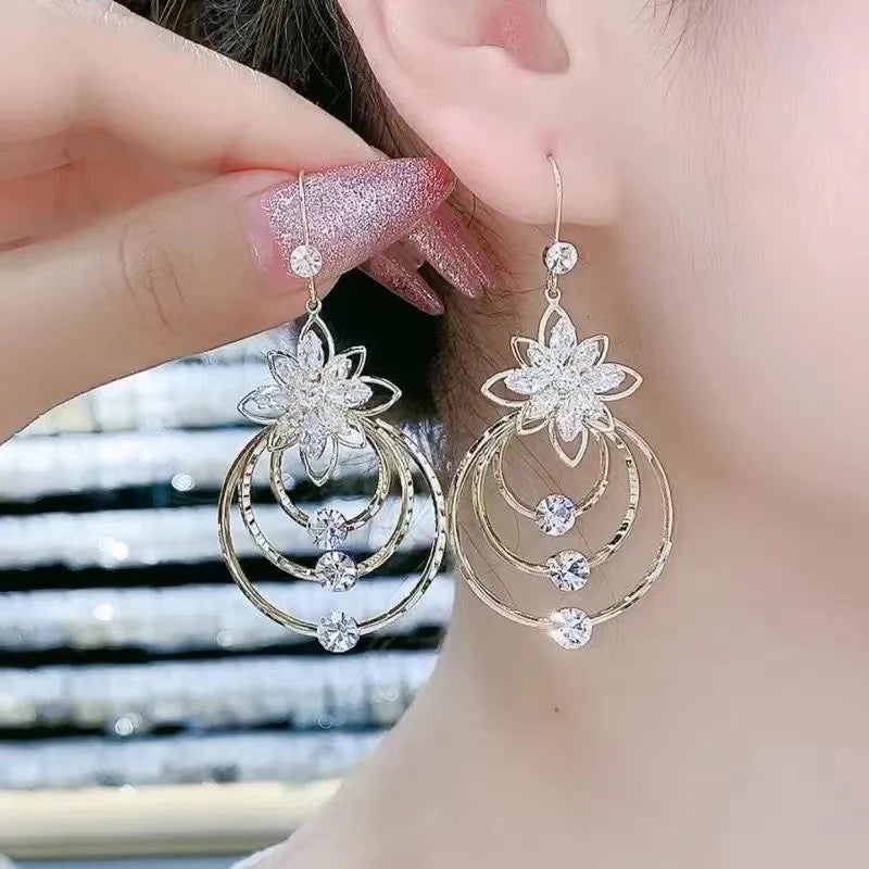 Italian Style Crystal Lotus Hoop Earrings