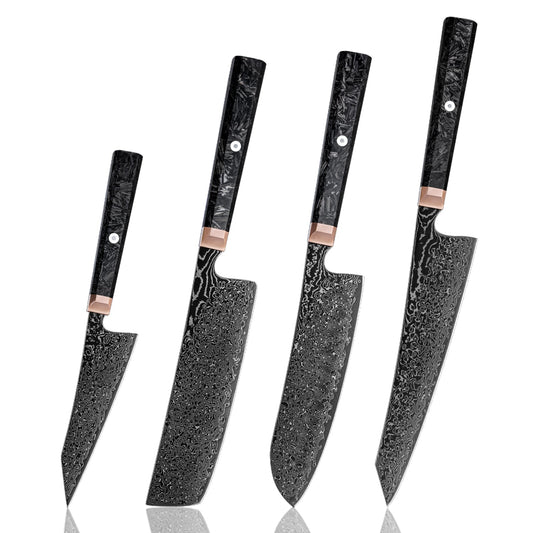Obsidian (黒曜石) Damascus Steel - Japanese Kitchen Knife Set - Set of 4