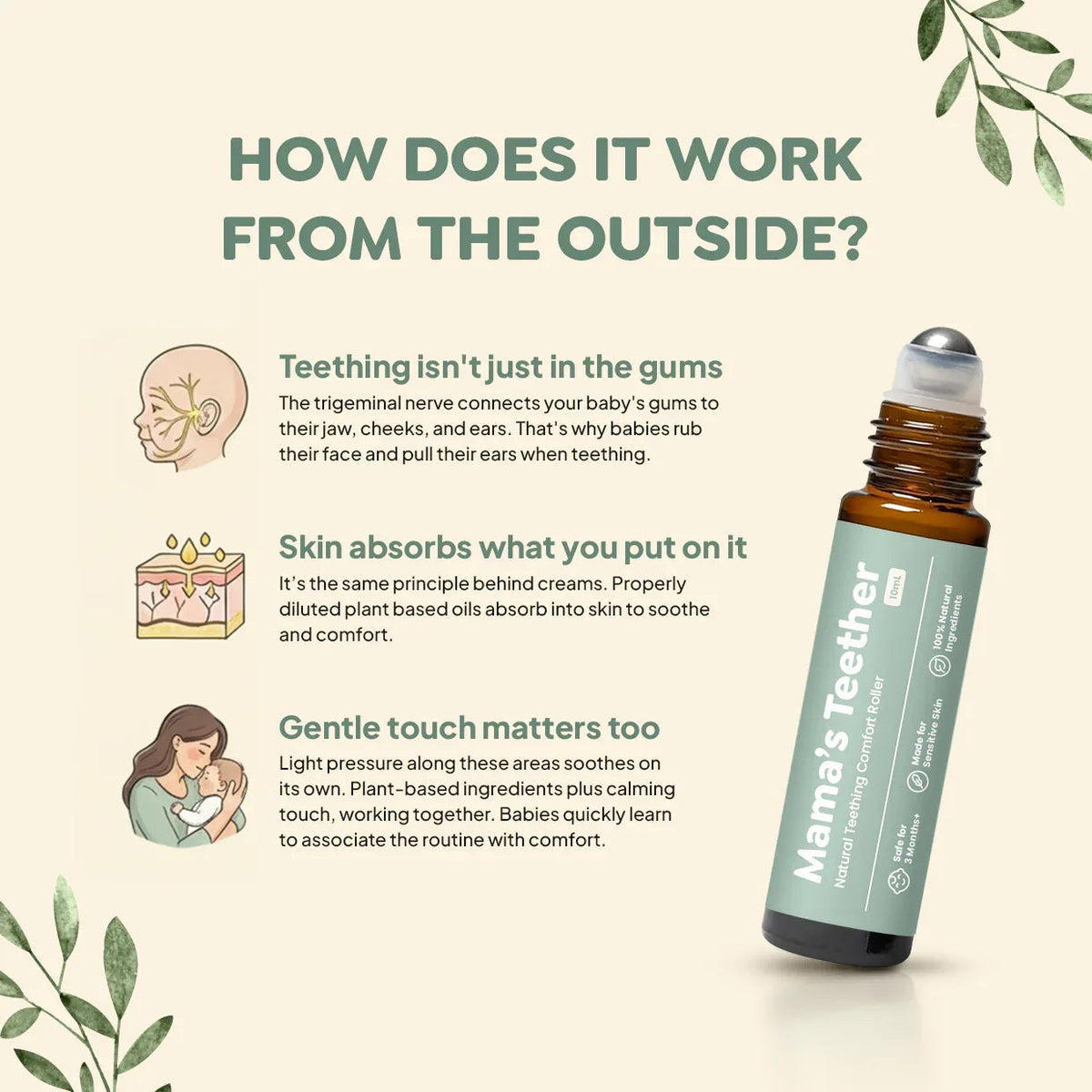 Natural Baby Teething Roller with Roman Chamomile and Lavender - Soothing Essential Oil Topical Blend for Infants 3 Months and Up