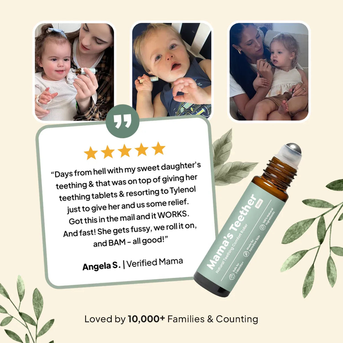 Natural Baby Teething Roller with Roman Chamomile and Lavender - Soothing Essential Oil Topical Blend for Infants 3 Months and Up