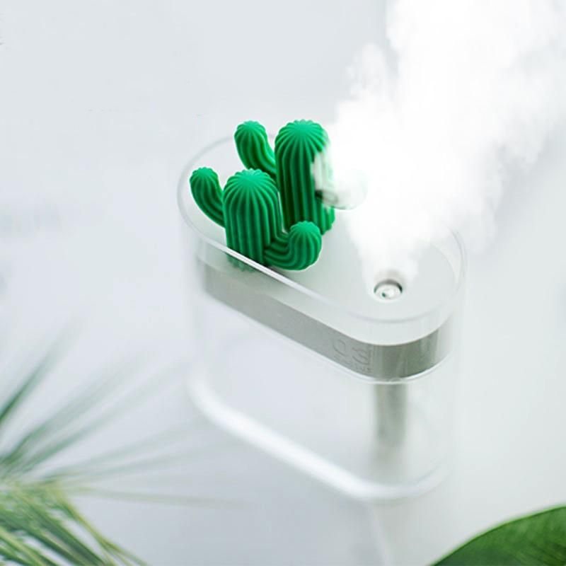 Ultrasonic Essential Oil Diffuser with Cactus Design, 160ml Capacity and Color Night Light