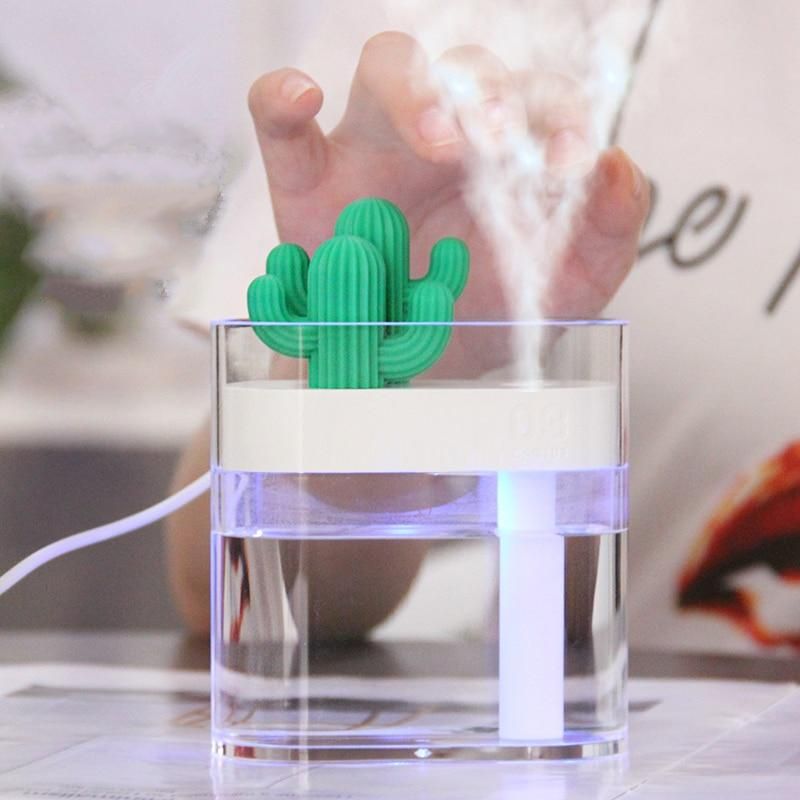 Ultrasonic Essential Oil Diffuser with Cactus Design, 160ml Capacity and Color Night Light