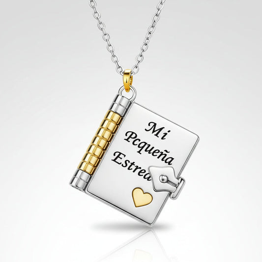 Pendant Necklace Engraved Book Locket Gift Women Mom Daughter