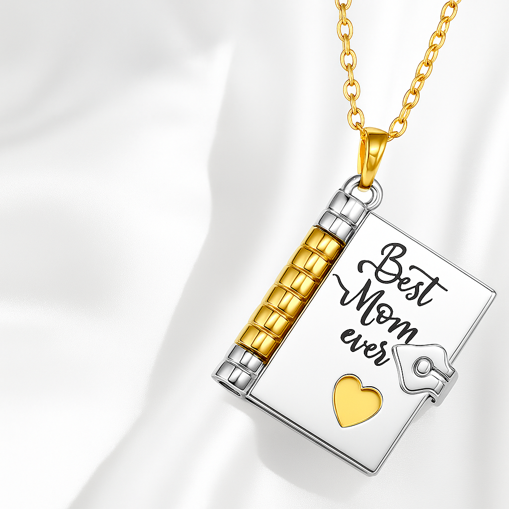 Pendant Necklace Engraved Book Locket Gift Women Mom Daughter