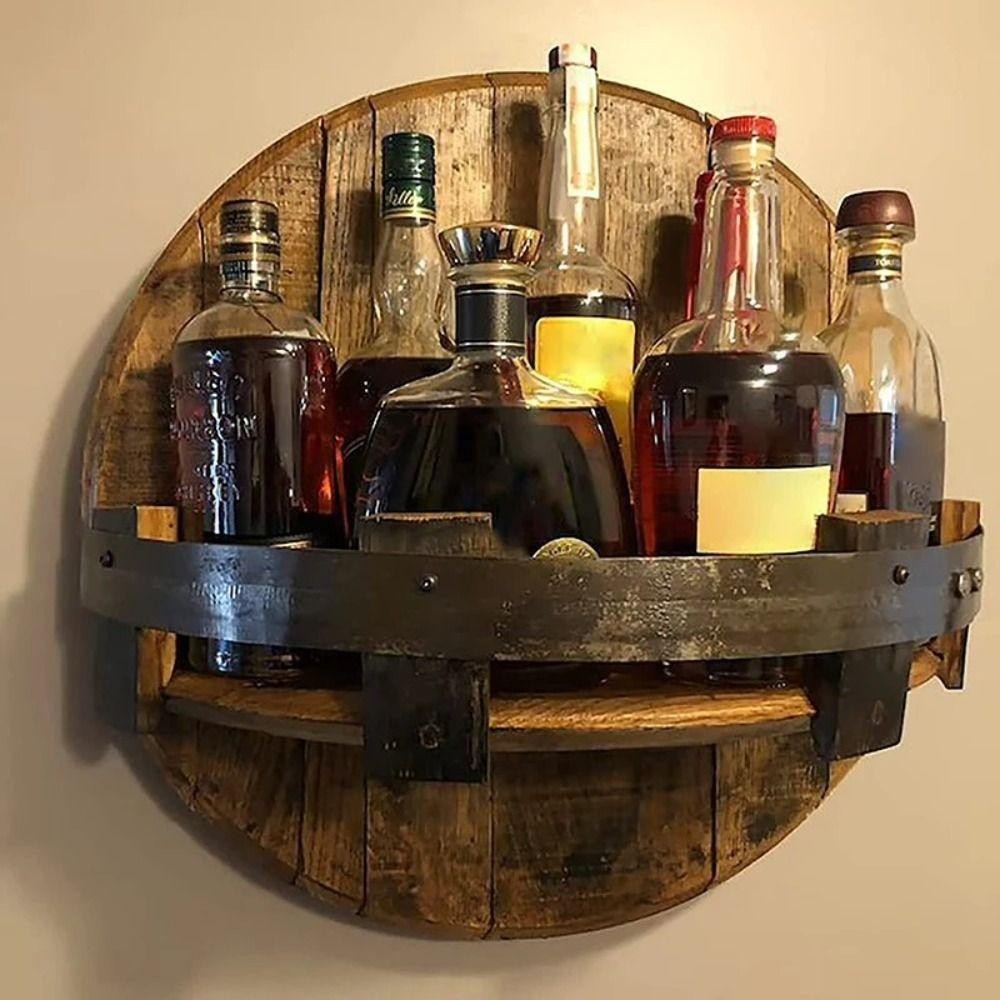 Rustic Bar Bourbon Barrel Shelf Accessories Display
