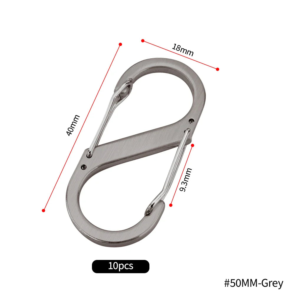 10pcs Stainless Steel S Type Carabiner with Lock Mini Keychain Hook Anti-Theft Outdoor Camping Backpack Buckle Key-Lock Tool