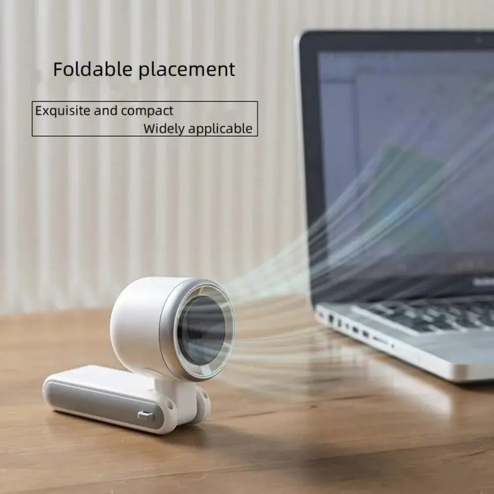 Mini Turbo Fan with LED Display – 3-in-1 Portable, Foldable, Rechargeable Neck & Desk Fan – 3600mAh, 5-Speed, Quiet Operation