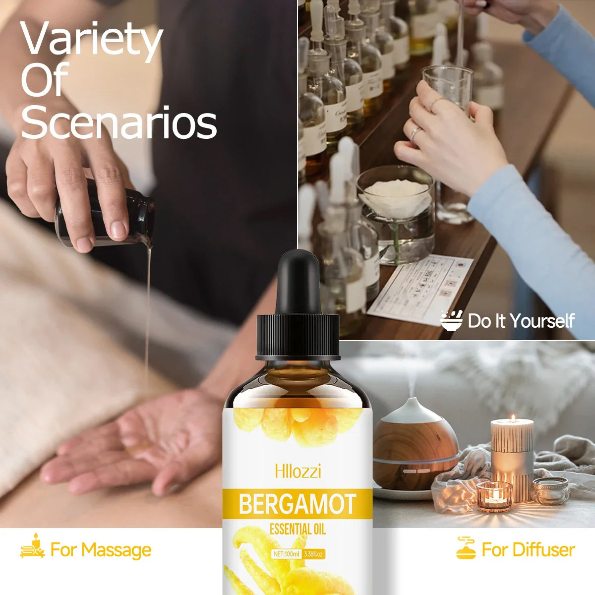 Avichic™ Bergamot Essential Oil – Premium Pure Oil for Hair Care, Skin, Aromatherapy Diffusers, Massage & Humidifiers