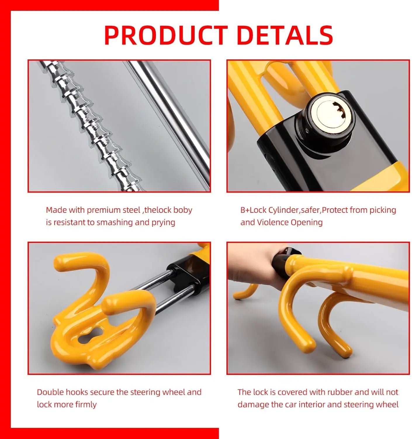 Avichic™ Heavy-Duty Steering Wheel Lock – Anti-Theft Car Security Device with Adjustable Lock & 2 Keys – Universal Fit