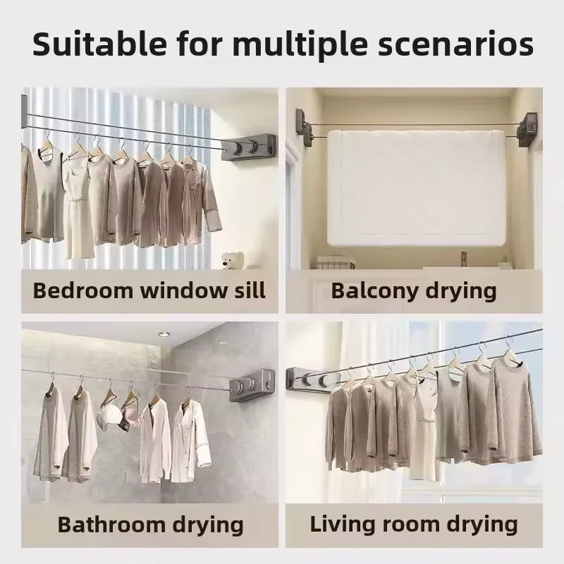 5.1m Retractable Stainless Steel Clothesline – Indoor Outdoor Waterproof Wall-Mounted Drying Rack Space Saver