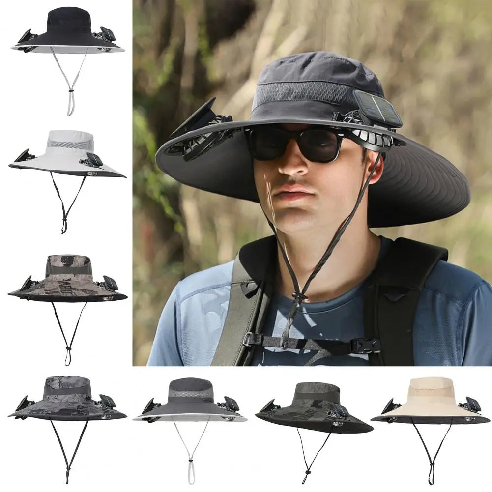 2025 New Solar Fan Outdoor Fishing Hat-Solar Sun Protection Sun Hat with Fan Solar Fan Hat Dual Power Supply Fan Outdoor Fan