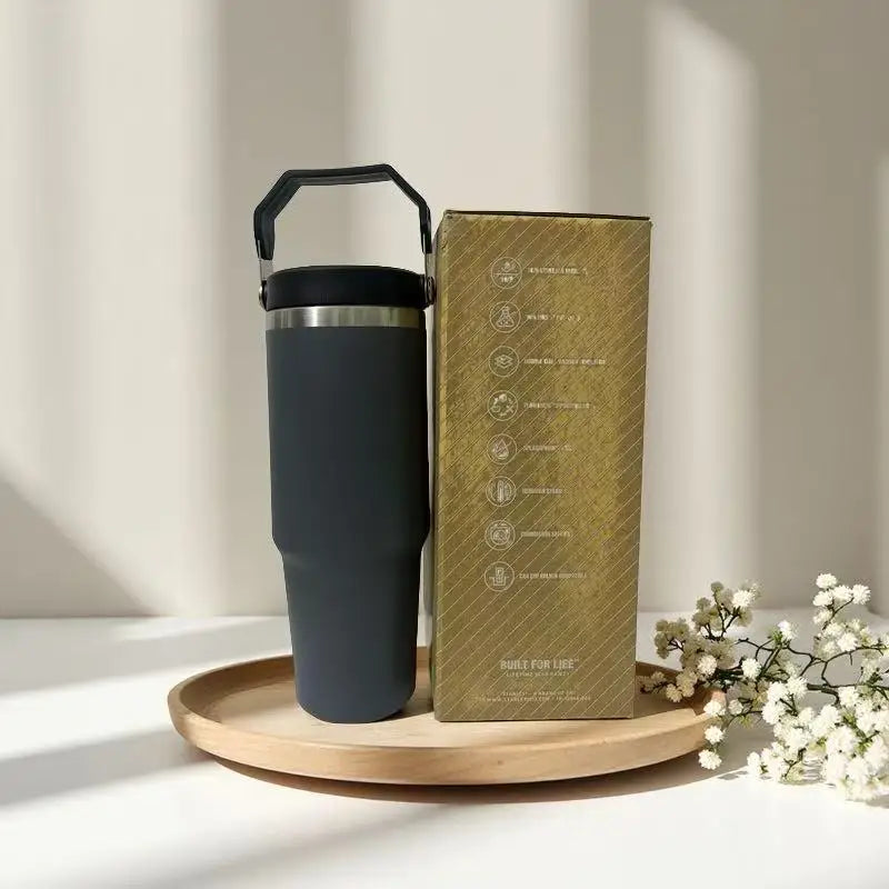 30oz Stainless Steel Vacuum Flask with Straw – 12-Hour Hot & Cold Retention – Leakproof Travel Mug for Work, Gym, and Outdoors