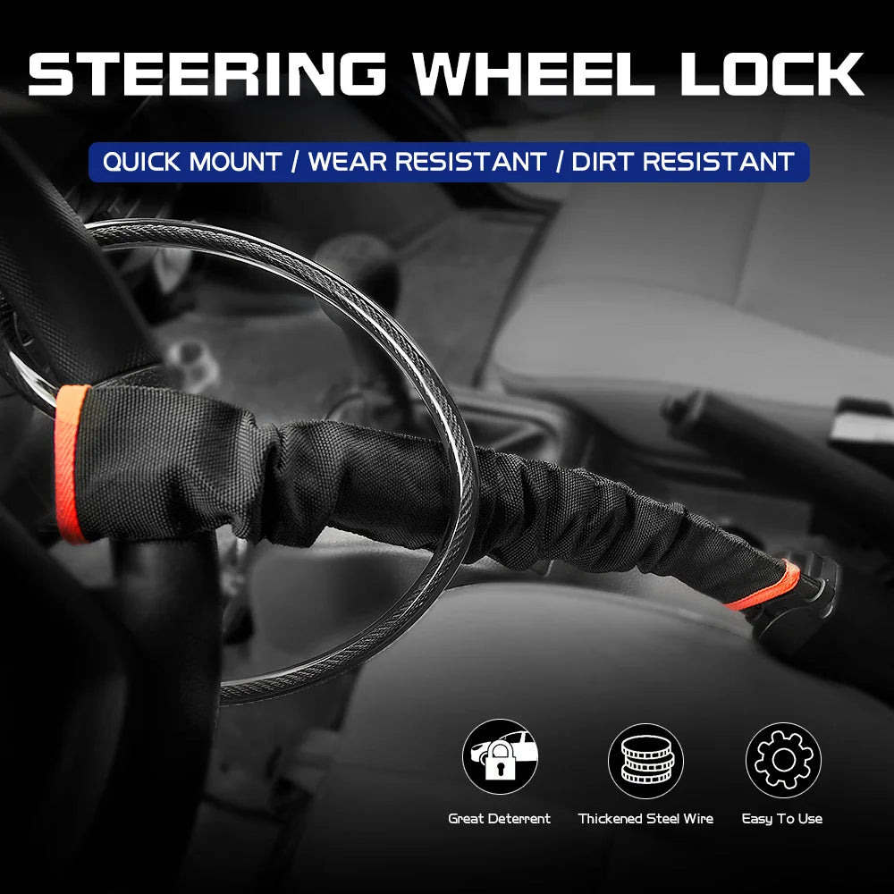Steel Steering Wheel Lock to Seatbelt – Anti-Theft Car Security Device with 3 Keys, Universal Fit for SUV, Van, Truck