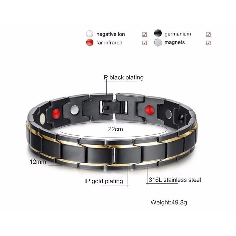 Men's Stainless Steel Magnetic Therapy Bracelet – Luxury Anti-Fatigue & Energy Healing Jewelry