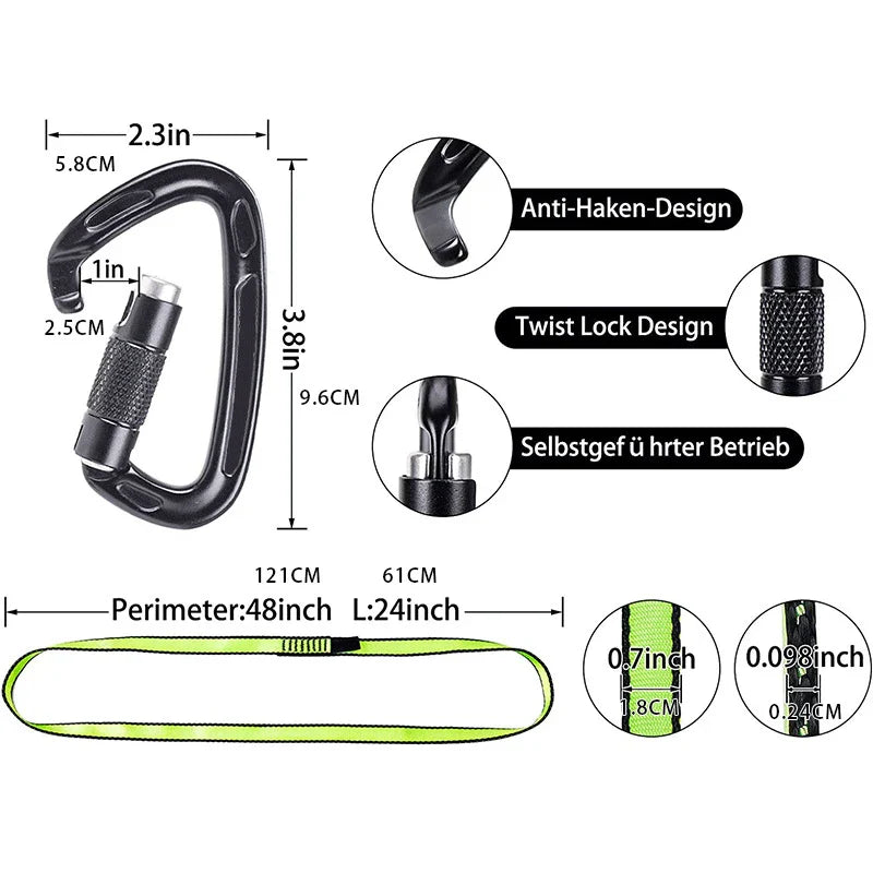 24KN Auto Lock D-Shaped Climbing Carabiner – Heavy-Duty Aluminum Alloy for Mountaineering, Rock Climbing & Caving