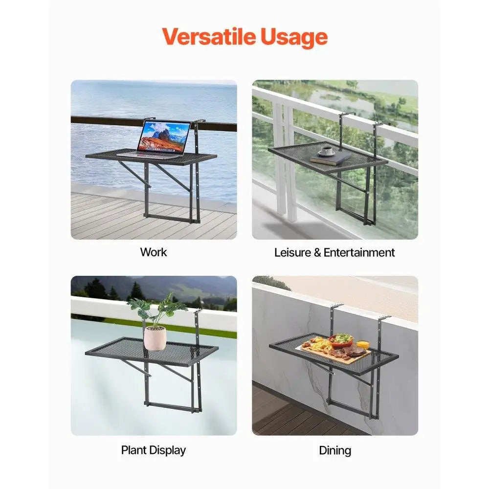 Hanging Balcony Table – Adjustable Foldable Patio Railing Mount Table, Stainless Steel Weather-Resistant Space-Saving Design (19x24 in)