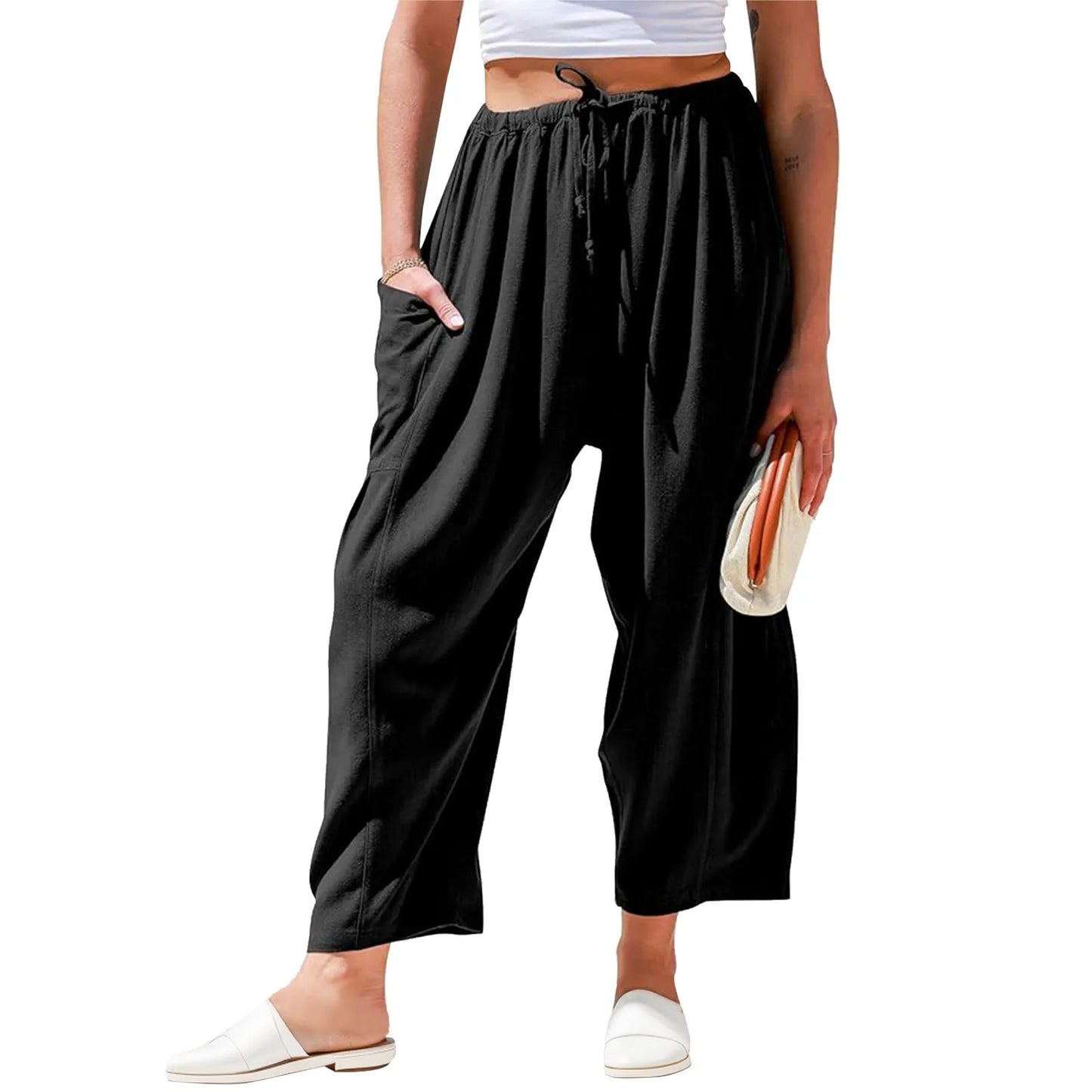 Women Casual Joggers Tech Pants Women's Pants High Waisted Drawstring Leggings Workwear Sports Wide Leg Trousers Summer