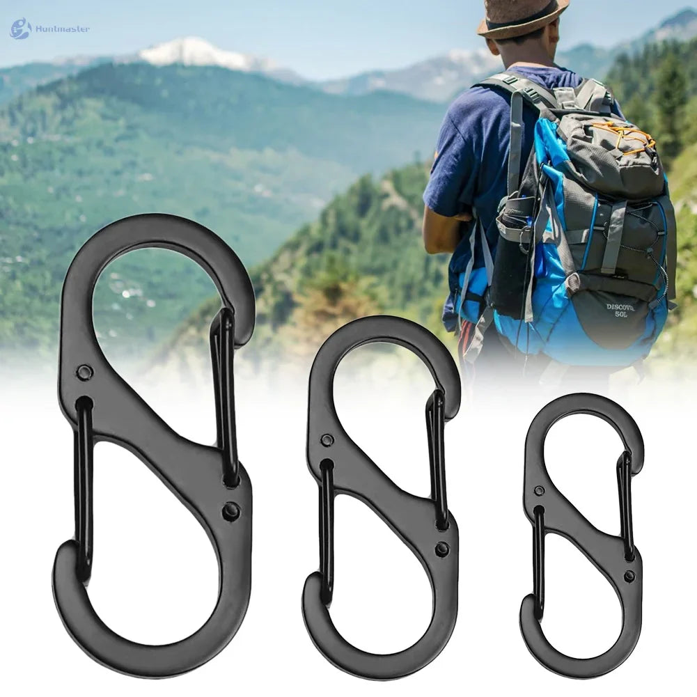 10pcs Stainless Steel S Type Carabiner with Lock Mini Keychain Hook Anti-Theft Outdoor Camping Backpack Buckle Key-Lock Tool