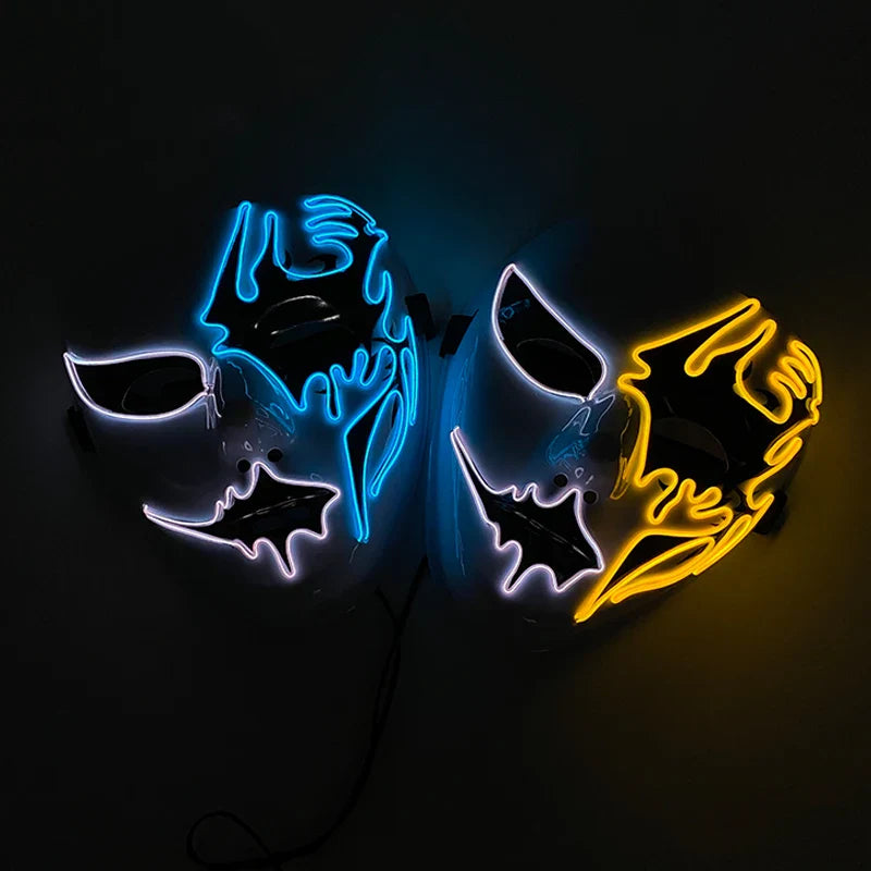 LED Purge Mask – Hand-Painted Neon Light-Up Full Face Mask with Flashing Modes, PVC + EL Wire, for Halloween, Cosplay & Parties