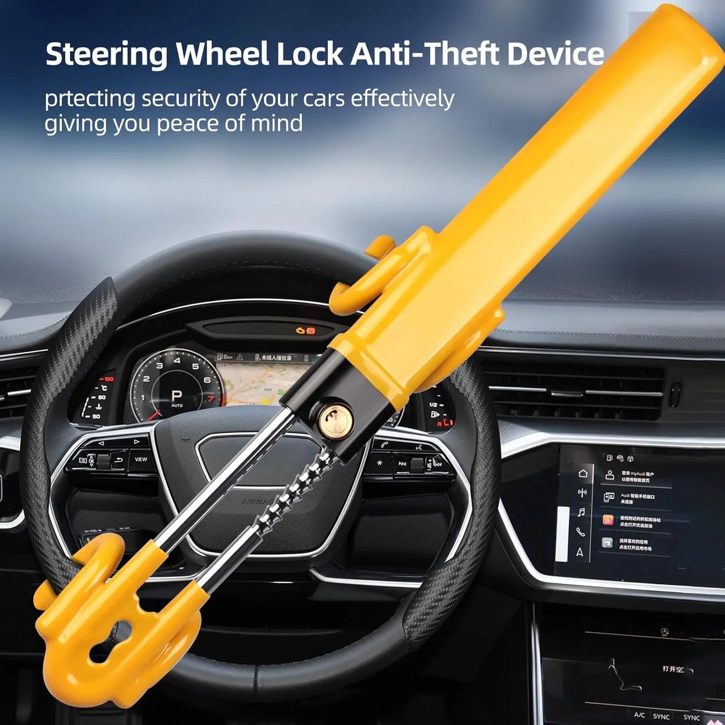 Avichic™ Heavy-Duty Steering Wheel Lock – Anti-Theft Car Security Device with Adjustable Lock & 2 Keys – Universal Fit