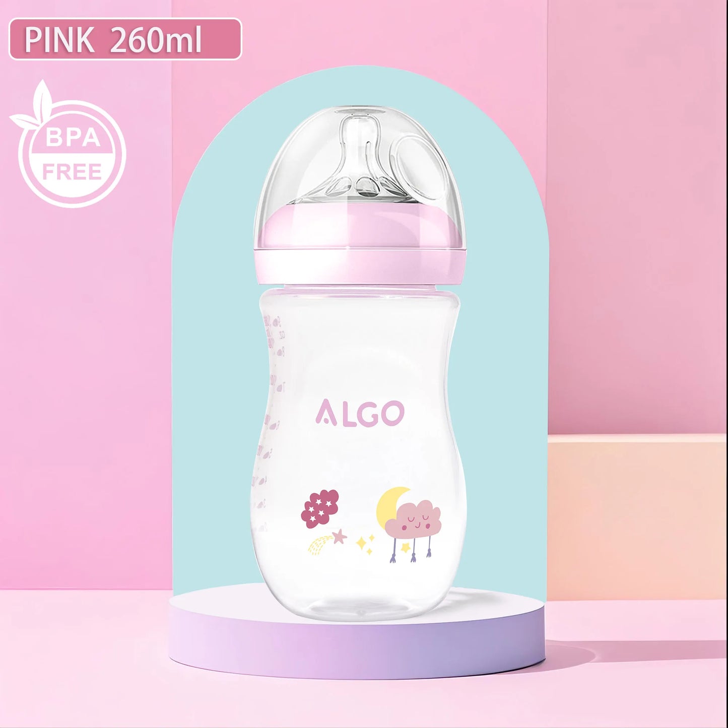 260ml Anti-Colic Baby Bottle – Curved Design, High Heat Resistance, Leakproof, BPA-Free, for 0–6 Months