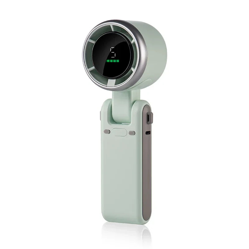Mini Turbo Fan with LED Display – 3-in-1 Portable, Foldable, Rechargeable Neck & Desk Fan – 3600mAh, 5-Speed, Quiet Operation