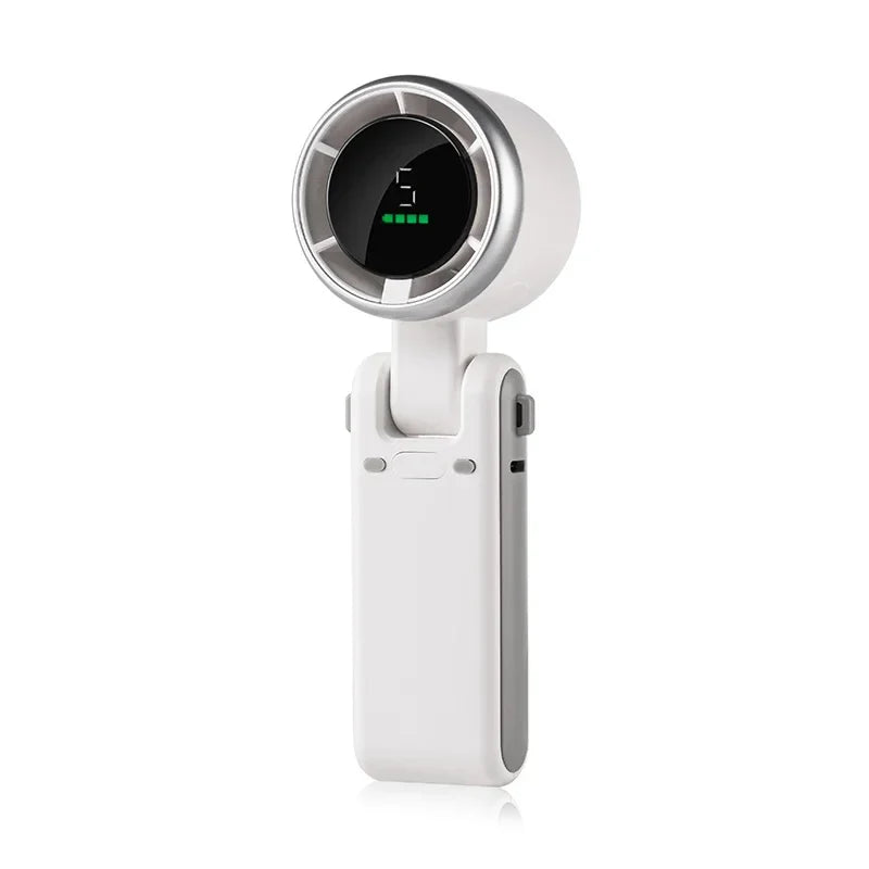 Mini Turbo Fan with LED Display – 3-in-1 Portable, Foldable, Rechargeable Neck & Desk Fan – 3600mAh, 5-Speed, Quiet Operation