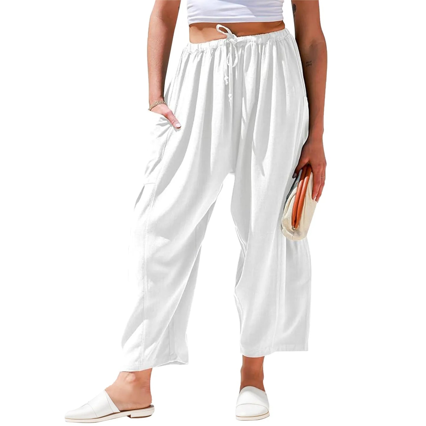 Women Casual Joggers Tech Pants Women's Pants High Waisted Drawstring Leggings Workwear Sports Wide Leg Trousers Summer