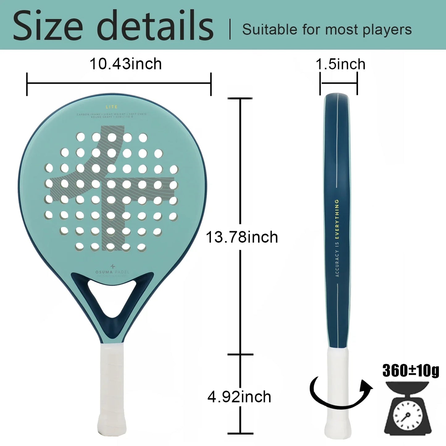 Full Carbon Padel Racket – Lightweight Frosted Surface Paddle Tennis Racquet for Beginners & All-Level Players