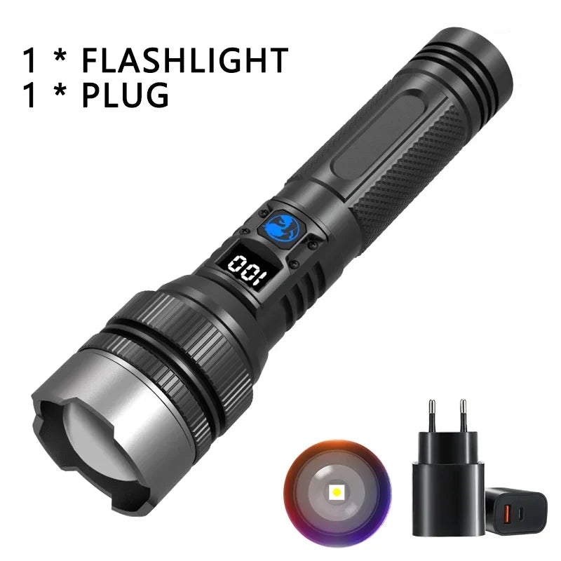 Rechargeable LED Flashlight with Zoom – 3 Light Modes, Waterproof, USB-C Charging