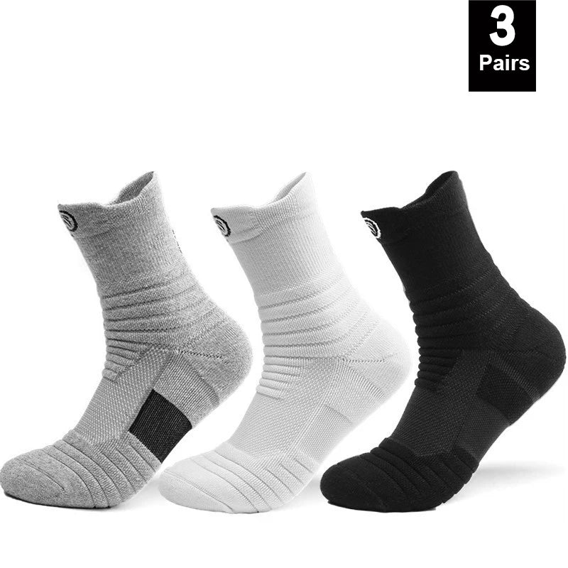 Men’s High-Elastic Sports Socks – Breathable Non-Slip Compression Tube Socks for Basketball, Cycling, Running, and Training