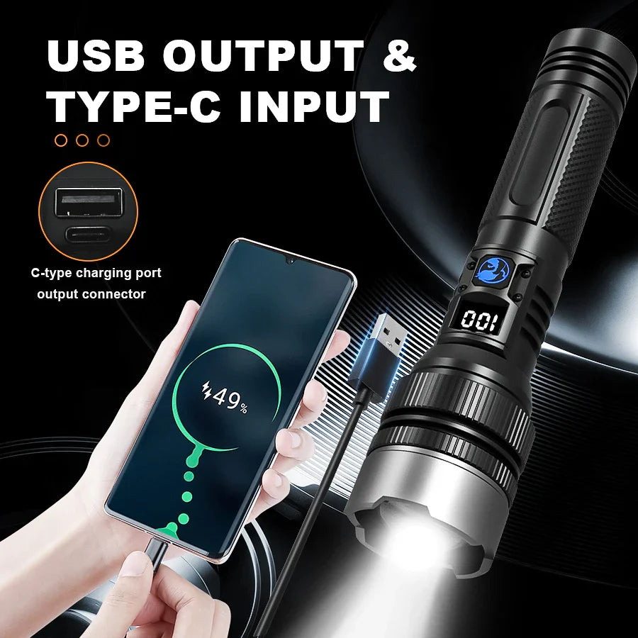 Rechargeable LED Flashlight with Zoom – 3 Light Modes, Waterproof, USB-C Charging