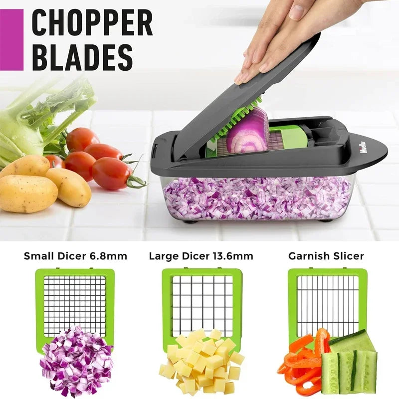 Avichic™ 14/16-in-1 Vegetable Chopper – Multifunctional Food Slicer, Dicer & Cutter with 2L Container, Stainless Steel Blades