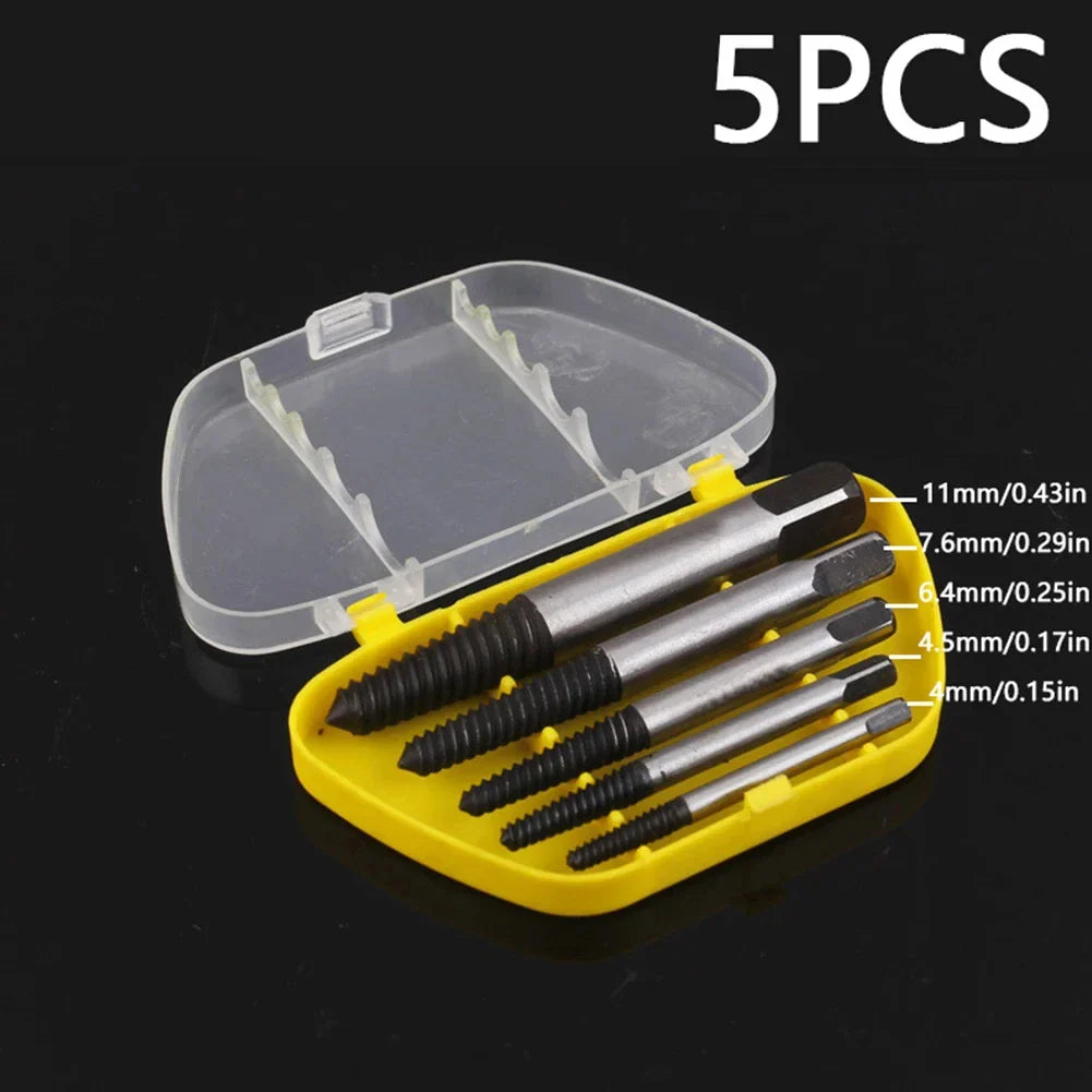 5/6-Piece Damaged Screw Remover Set – Durable Steel Drill Bit Extractors for Stripped, Rusted, or Broken Screws and Bolts