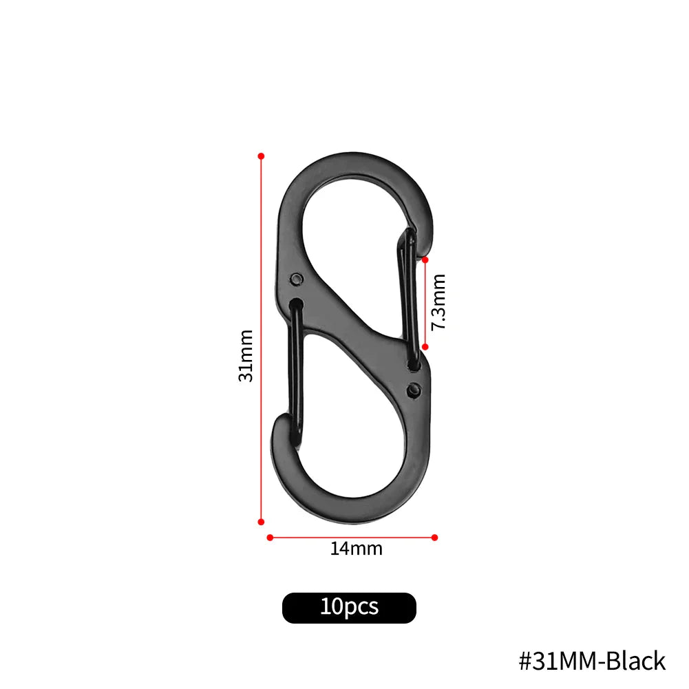 10pcs Stainless Steel S Type Carabiner with Lock Mini Keychain Hook Anti-Theft Outdoor Camping Backpack Buckle Key-Lock Tool