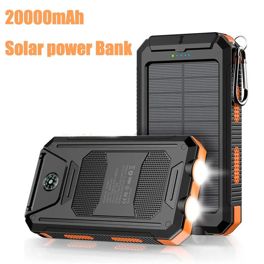 Latest 20000mAh Solar Power Bank Portable Large Capacity Charger Compatible with IOS Android USB output Fast Charging ourdoor
