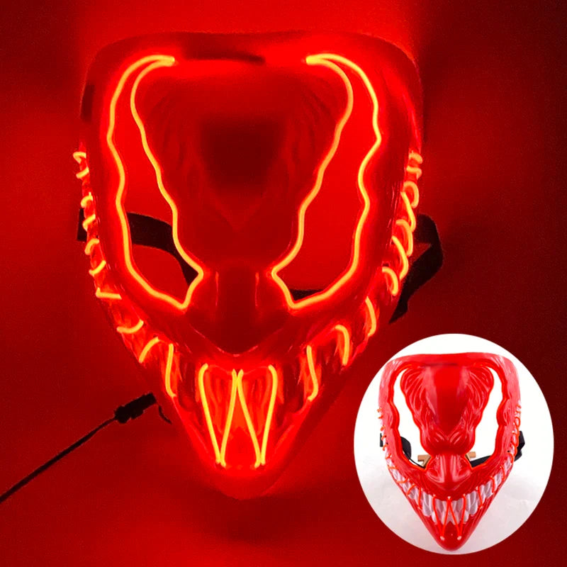 LED Purge Mask – Hand-Painted Neon Light-Up Full Face Mask with Flashing Modes, PVC + EL Wire, for Halloween, Cosplay & Parties
